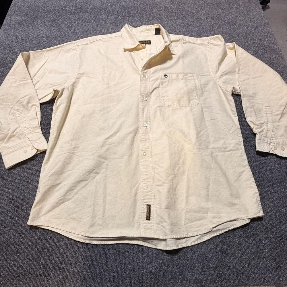 Timberland Shirt Mens XL White Long Sleeve Button Up Casual Pocket Logo